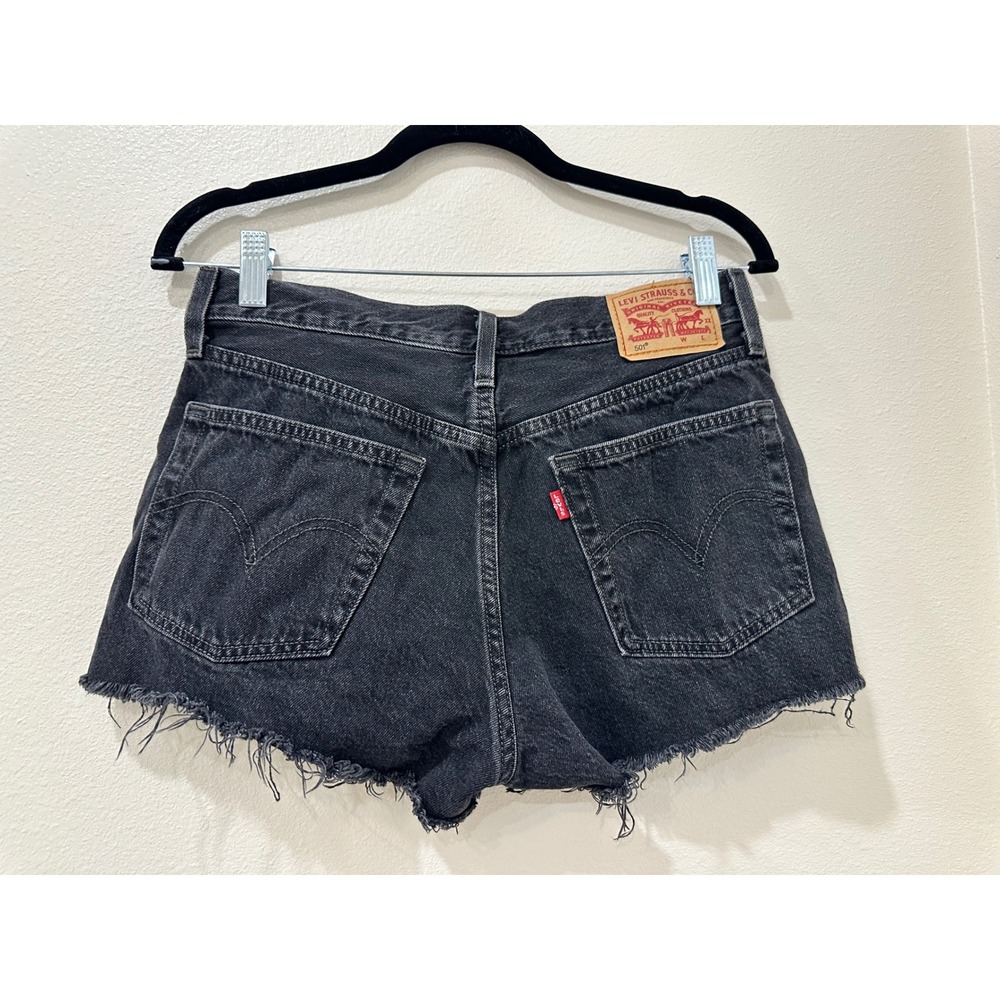 Levis 501 Original Cutoff Denim Shorts Black High Waisted Button Fly Size 27 - Picture 4 of 7